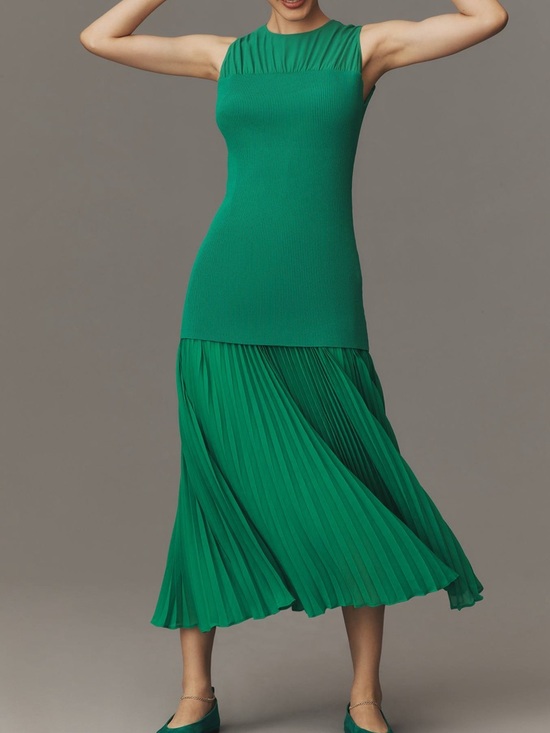 Anthropologie Dresses & Skirts - Mare Mare x Anthropologie Sleeveless Twofer Maxi Dress size M green knit pleat